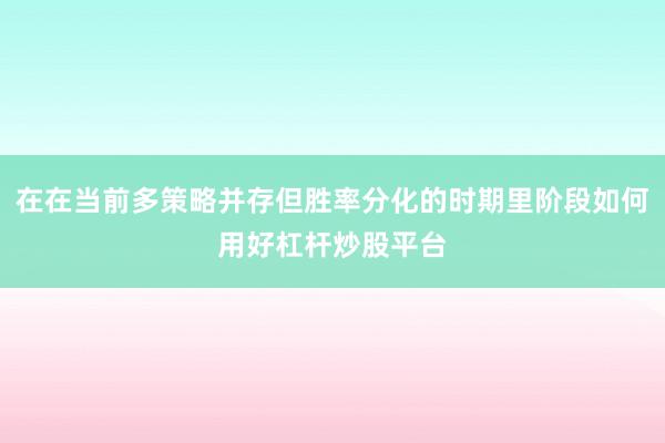 在在当前多策略并存但胜率分化的时期里阶段如何用好杠杆炒股平台