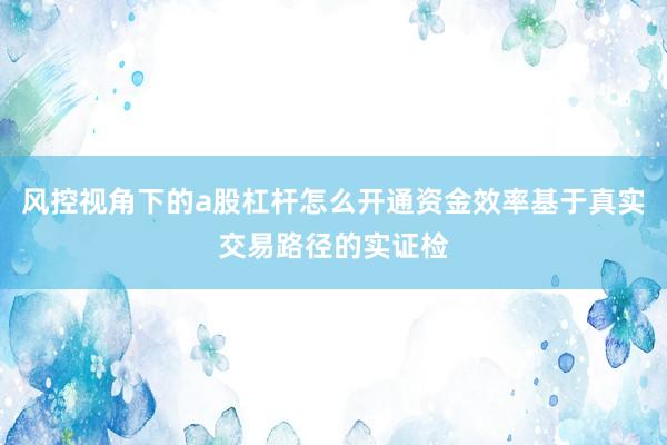 风控视角下的a股杠杆怎么开通资金效率基于真实交易路径的实证检