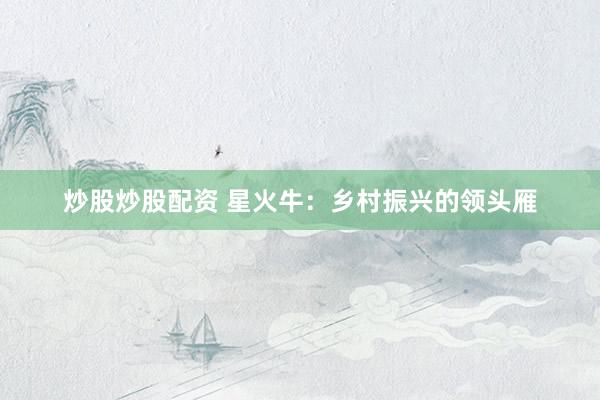 炒股炒股配资 星火牛：乡村振兴的领头雁